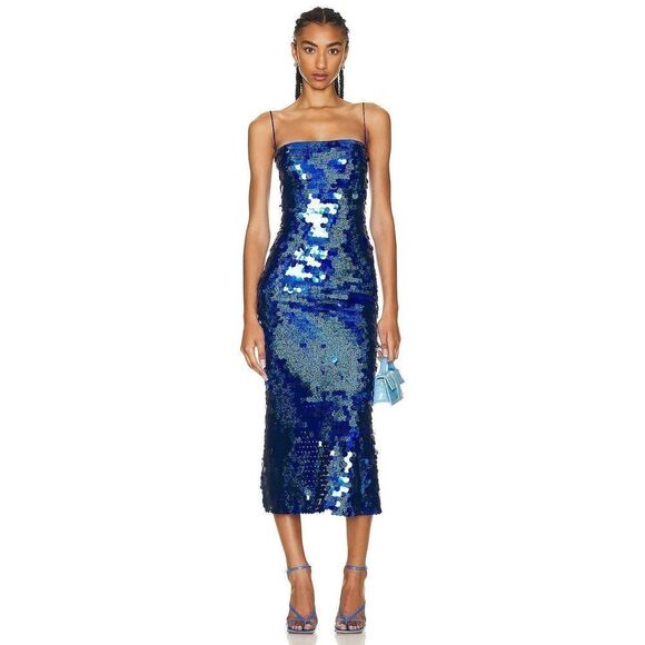 THE NEW ARRIVALS BY ILKYAZ OZEL Phoenix Dress Klein Blue Hologram 38(US6-8)
